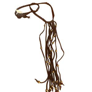 Marfa Black Braided Leather Choker Collar Necklace Fringe Beads Slide Adj NWT